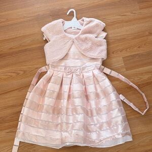 Jona Michelle Pink Striped Formal Dress with Bolero